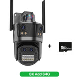 Cámara IP WIFI 8K con zoom 8X, cuatro lentes y cuatro pantallas, detección humana, 4K, 8MP, IP HD, doble pantalla, seguridad, impermeable, iCsee
