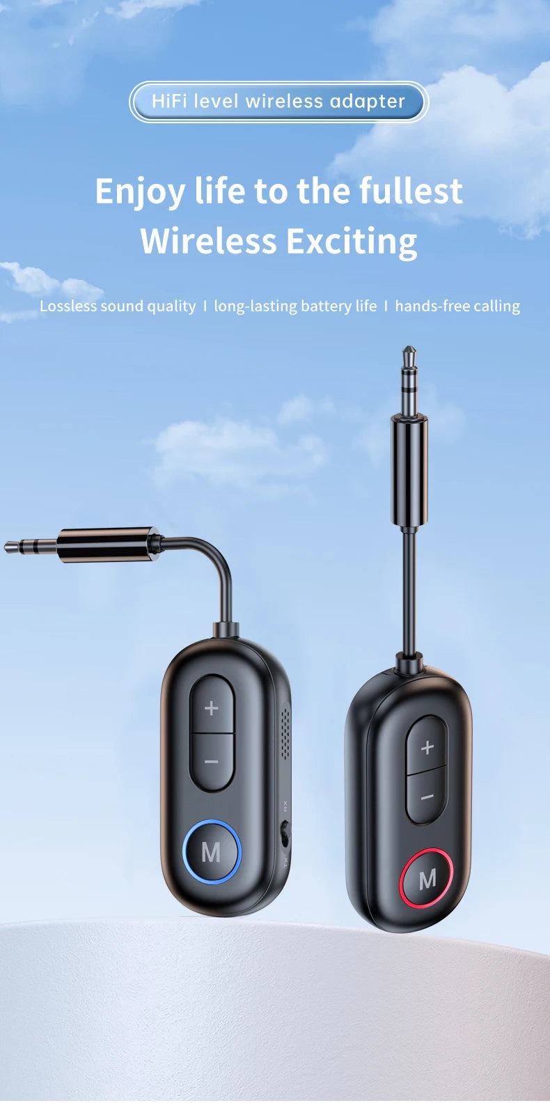Receptor y transmisor de audio Bluetooth 5.3 con conector auxiliar de 3,5 mm para avión, adaptador USB inalámbrico para TV, PC, auriculares, kit de coche y altavoz.