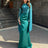 Fashion Satin Solid Robe Dress Ladies Temperament O-neck Slim Evening Dress Elegant Batwing Sleeves High Waist Pleats Long Dress - Lootquake
