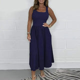 Spring Summer Sleeveless Tank T-shirt Dress Women Sexy U Neck Loose A-Line Long Dress Casual Solid Comforty Simple Party Dresses - Lootquake