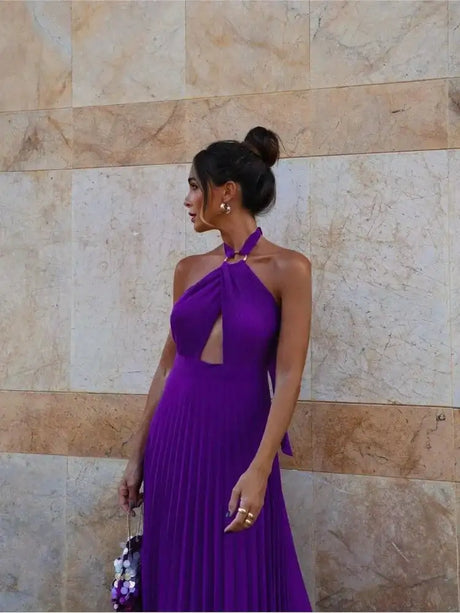 Hanging Neck Strap Split Long Dress Women Wrap Chest Backless High Waisted Slim Fit Robes Summer Chic Female Streetwear Vestido - Lootquake