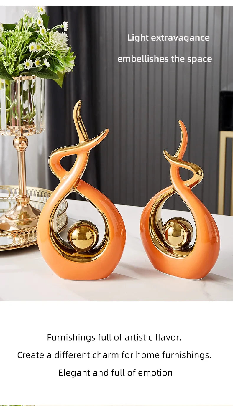 Abstract Ceramic Sculpture Golden Art Statue Modern Home Decor Accessories Living Room Desk Office Supplies Crafts Gifts