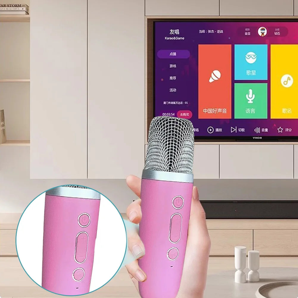 Máquina de karaoke Bluetooth 5.3 con micrófono inalámbrico y luces LED ajustables, mini altavoz para niños y adultos.