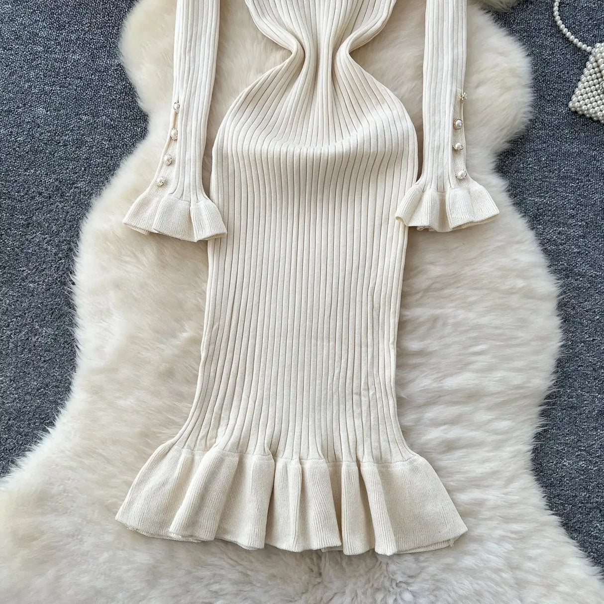 SINGREINY 2024 Hotsweet Slim Autumn Dress Women Peter pan Collar Long Sleeves Patchwork Preppy Style Mermaid Sweater Long Dress - Lootquake