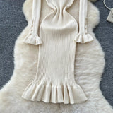 SINGREINY 2024 Hotsweet Slim Autumn Dress Women Peter pan Collar Long Sleeves Patchwork Preppy Style Mermaid Sweater Long Dress - Lootquake