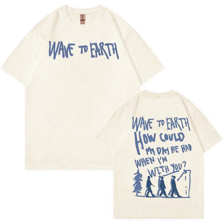 Vintage Wave To Earth Music Album Print T Shirt Men Women Casual Harajuku Fashion T-shirts Hip Hop Oversized T-shirt Streetwear - Lootquake