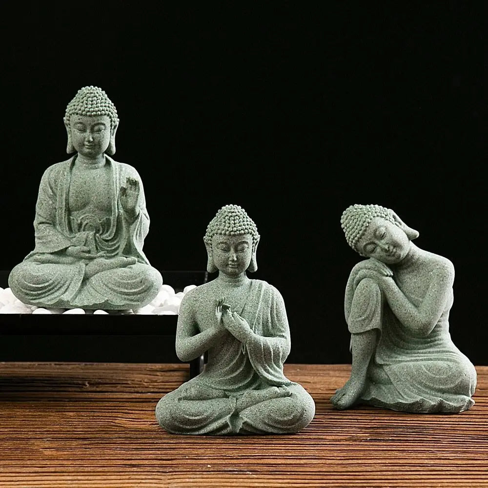 Decoración de pecera de Buda de arenisca, artesanía de Buda de meditación, escultura zen de Buda, micropaisaje, estatua de pecera