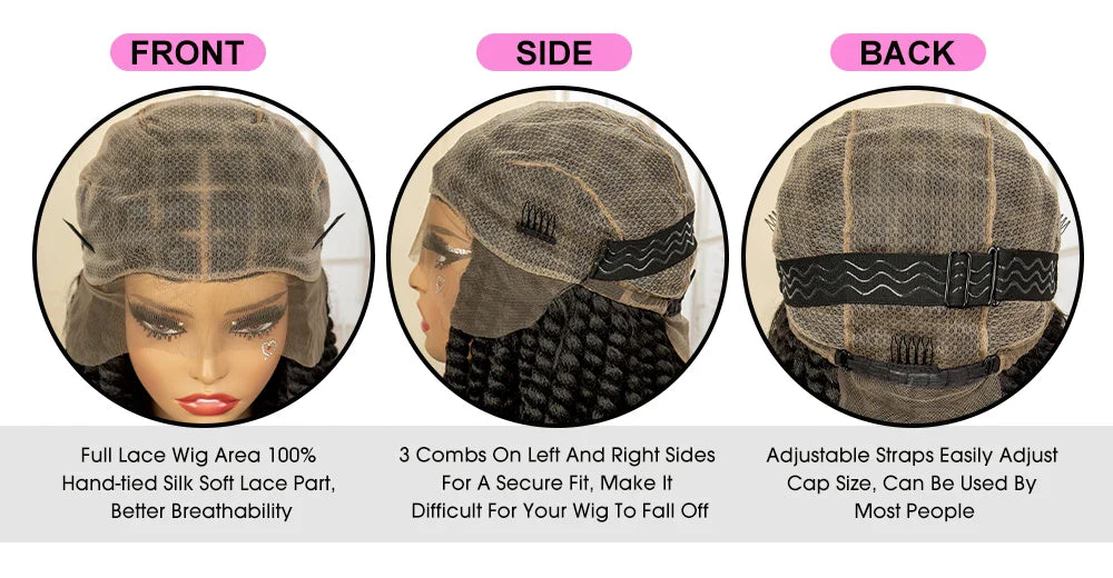 16 Inch Brown Twisted Braided Bob Wig | Full Lace | Kanekalon Fiber | For Black Women