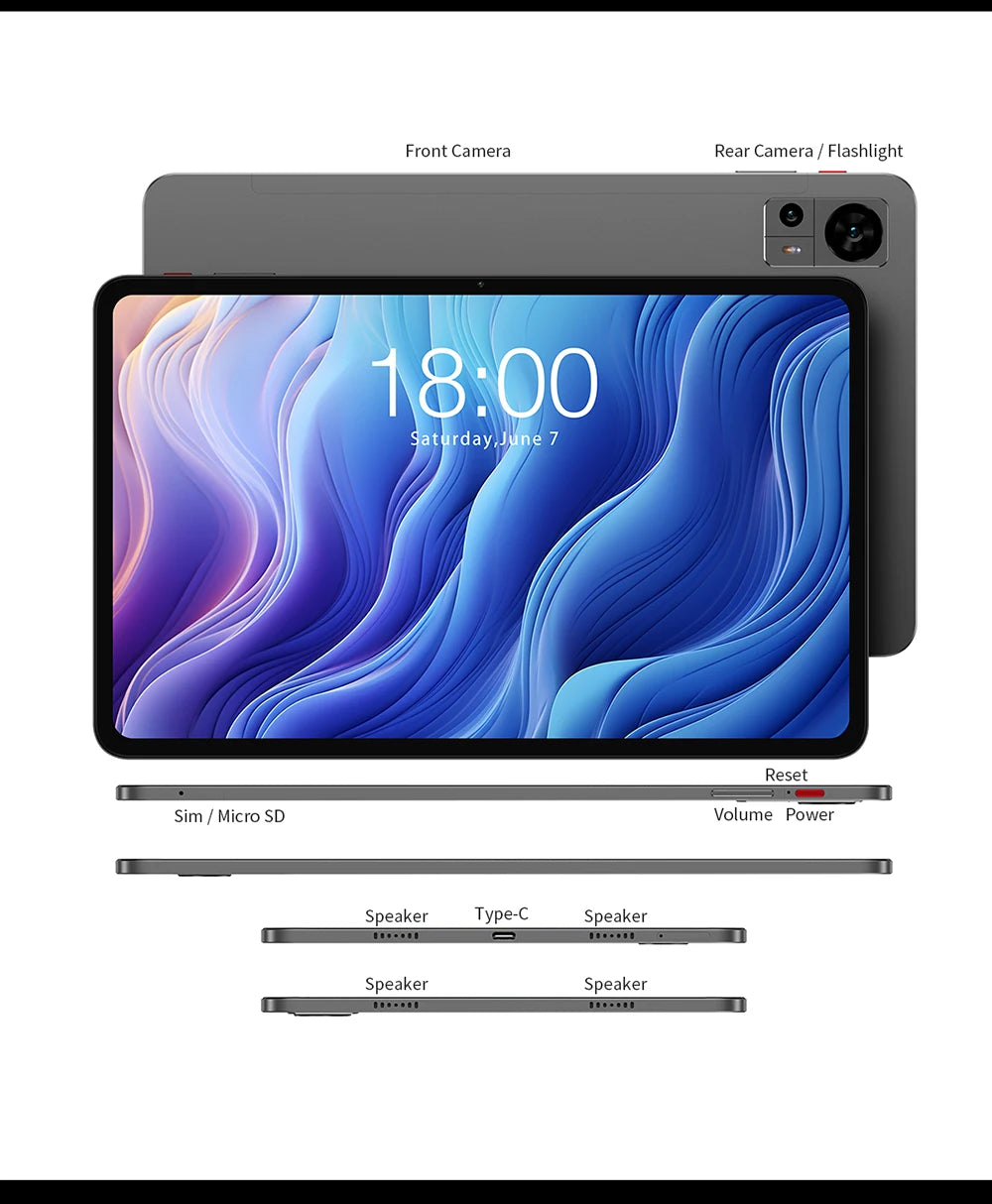 Écran extra large, tablette TECLAST T60, 12'' 2K FHD 2000x1200, Android 13, (8GB + 8GB) 16GB RAM, ROM 256GB, 8000mAh, charge rapide UNISOC T616 8 cœurs 4G VoLTE Wifi 13MP + 5MP