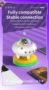 Mini haut-parleur portable Bluetooth avec éclairage LED RGB, design OVNI, vaisseau spatial, haut-parleur sans fil, idéal comme cadeau, compatible TF