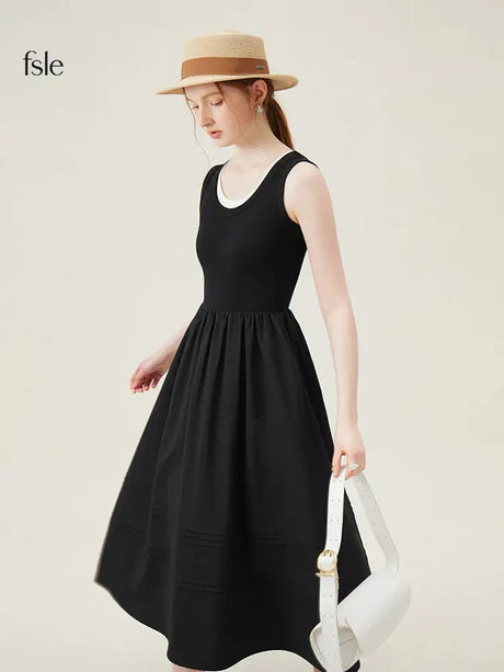 FSLE Classic Cleanfit Elegant Fake Two-pieces Vest Summer Women Long Dress 2024 New Versatile Casual A-Line Dress 24FS12982 - Lootquake