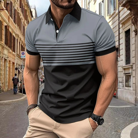 2024 Polo Shirt Polyester Casual Beach Polo Shirts Summer Contrast Striped Printing Shirts Mens Polo Shirts Mens Best For Man - Lootquake
