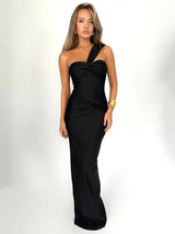 Vestido largo sexy sin tirantes y espalda descubierta de Mozision para mujer, vestido largo ajustado sin mangas con un hombro al descubierto para fiesta y club, elegante
