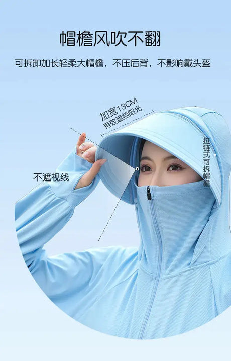 Ice Silk Sun UPF 50+ UV Protection Jacket Big Brim Thin Ice Silk Sun Protection Jackets UV Protection Hooded Windbreaker 4XL 5XL - Lootquake