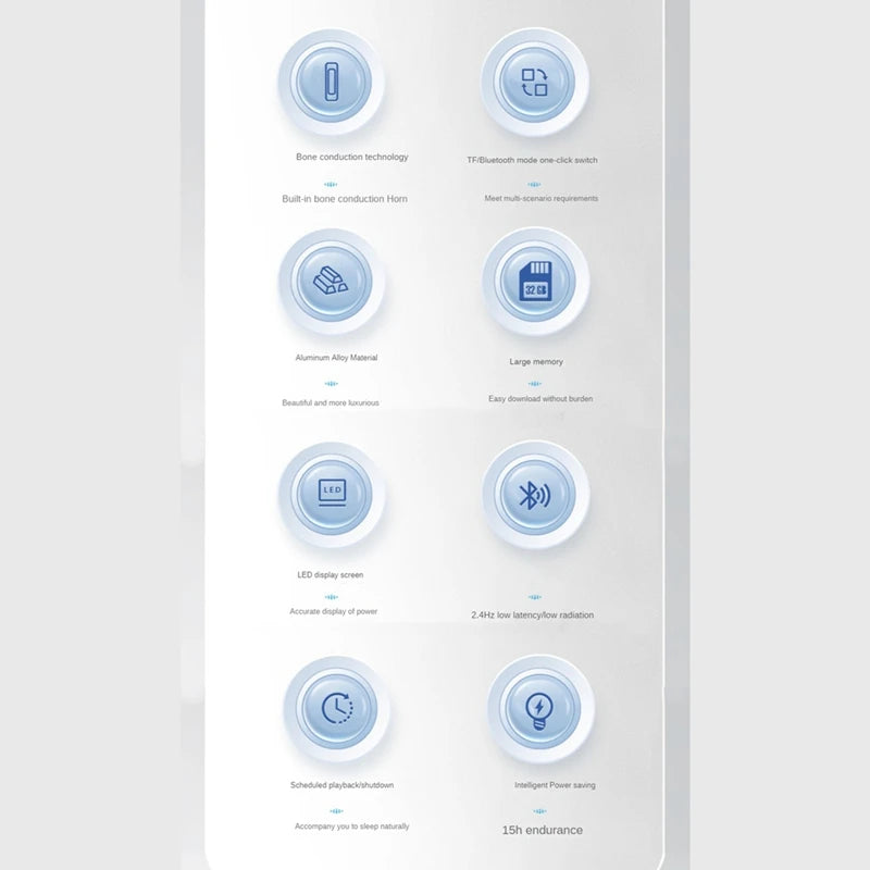 Enceinte Bluetooth sans fil à conduction osseuse, portable, à placer sous l'oreiller, carte TF 32 Go intégrée pour dormir