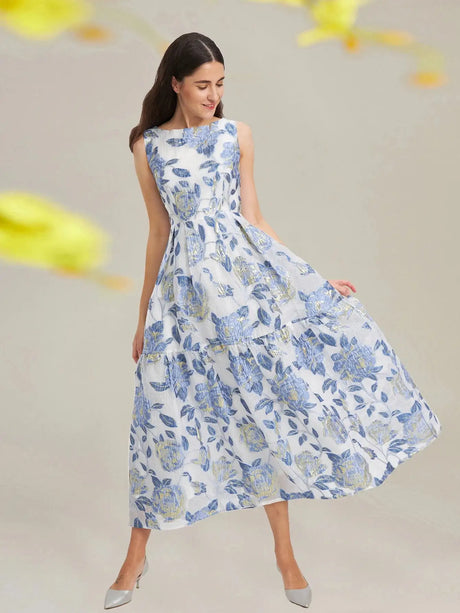 Elegant Organza Woman Dress 2024 New Arrival Long Dress Maxi Evening Sleeveless Beach Boho Summer Embroidery Flower Vestidos - Lootquake