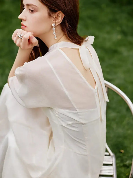 FSLE Women Long Dress Summer Temperament Two Piece Beige Dress Lyocell Short Sleeve Dress+Sleeveless Vest Dress Suit 24FS12929 - Lootquake