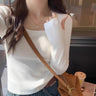 Suéteres de manga larga para mujer, camisetas ajustadas de cuello cuadrado, tops de cuello bajo de alta gama para otoño e invierno, 2025