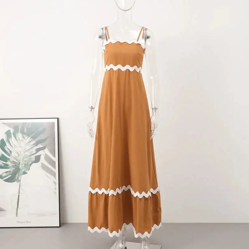 Striped Contrasting Colors Long Dress Women Spaghetti Strap High Waist Backless Party Evening Dresses Female Sleeveless Spring - Lootquake
