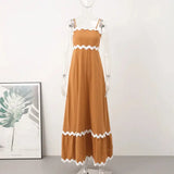 Striped Contrasting Colors Long Dress Women Spaghetti Strap High Waist Backless Party Evening Dresses Female Sleeveless Spring - Lootquake