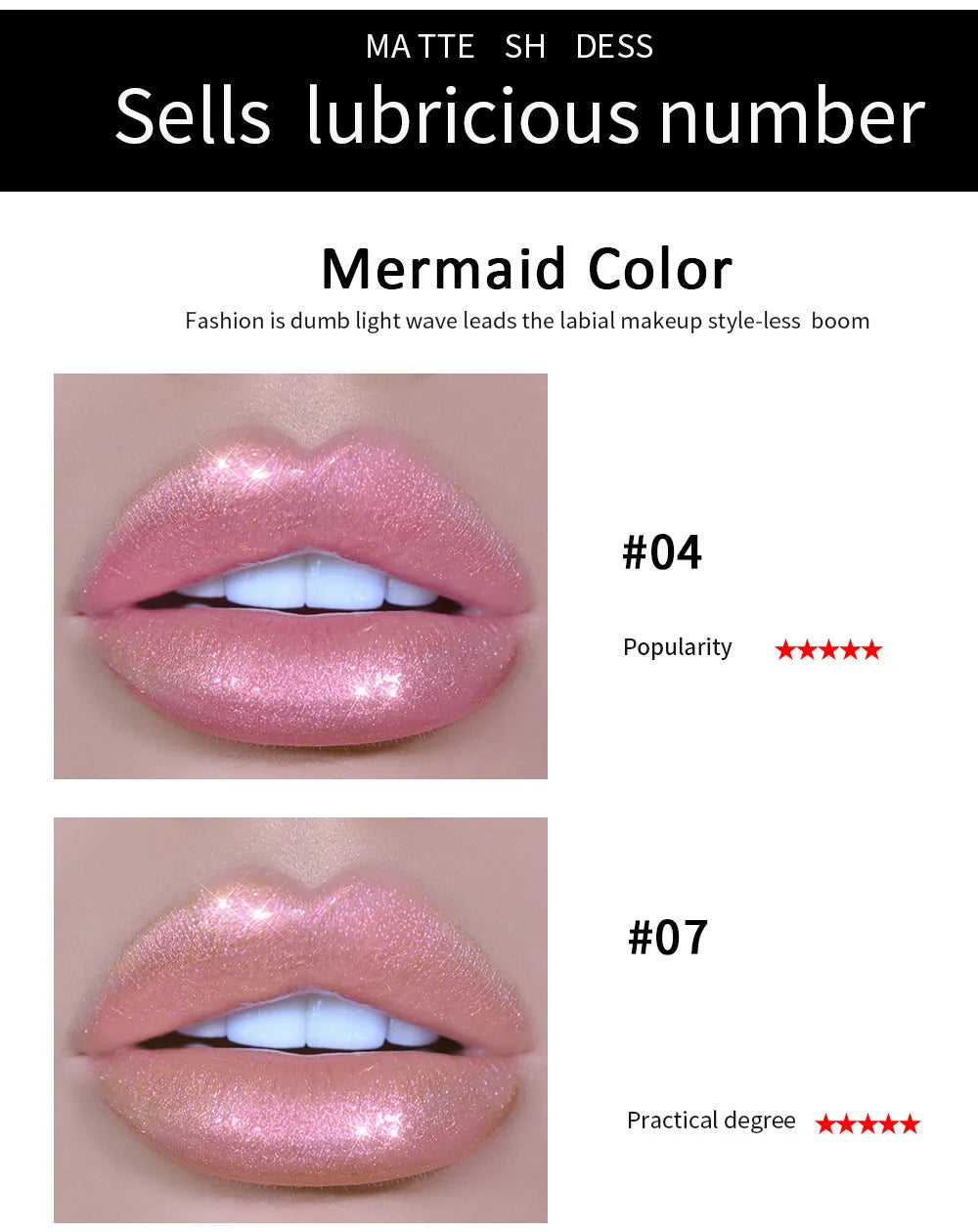 HANDAIYAN Best Seller Glitter Lip Gloss 6colors Moisturizing Mermaid Lip Glaze Waterproof Long Lasting Liquid Lip Stick