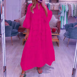 Fitshinling Cotton Long Dress Women Costume Flare Sleeve Slim A-Line Robe Fashion Hollow Out Lace Maxi Dresses Dance Wear - Lootquake