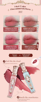 Flower Knows Strawberry Rococo Series Cloud Lip Cream Gloss à lèvres longue tenue Velvet Lip Tint Rouge à lèvres pour femmes Cosmétique