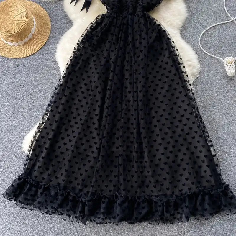 SINGREINY High Quality A Line Mesh Long Dress Spaghetti Strap Sleeveless Sheath Sundress 2023 Women Fashion Dot Print Maxi Dress - Lootquake