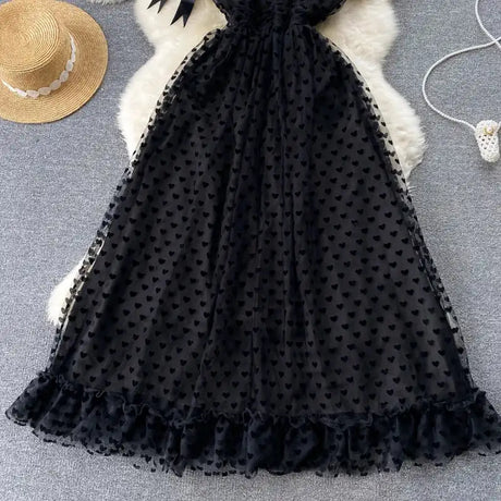 SINGREINY High Quality A Line Mesh Long Dress Spaghetti Strap Sleeveless Sheath Sundress 2023 Women Fashion Dot Print Maxi Dress - Lootquake