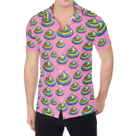 Happy Funny Poop Pattern Print Aloha Shirts For Men Summer Short Sleeve Button Down Beach Shirts Tops Mens Plus Size Blouse - Lootquake
