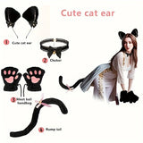 5Pcs Sets Cat Paw Gloves Winter Cute Cartoon Girl Open Finger Gloves Bell Headband Fox Cat Ear Headwear
