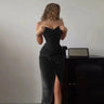 Vestido largo sexy de patchwork sin tirantes para mujer, vestido de sirena plisado sin mangas ajustado, vestido de noche liso para primavera y verano 2025.