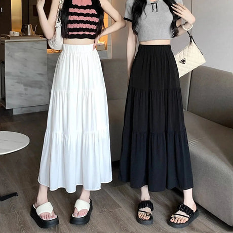 Spring 2024 New Women's Petite Black Umbrella Skirt High-waisted A- line White Dress Long Dress Drape Sense - Lootquake