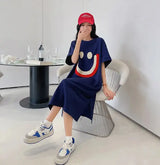 Vestido largo blanco con estampado Harajuku para mujer, ropa Y2K, informal, de manga corta y cuello redondo, moda coreana, vestidos sueltos de verano para mujer 2024