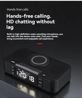 Enceinte Bluetooth portable avec chargement sans fil, lumière d'ambiance, fonction réveil, double haut-parleur, chargement USB