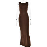 Sibybo Fashion Elegance Sleeveless Backless Long Dress Basics Solid Color Skinny Robe 2024 Temperament Women Club Party Dresses - Lootquake