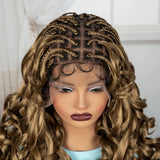 18" Bouncy Wavy Knotless Braids Wig | Full Lace | Bangs | Baby Hair