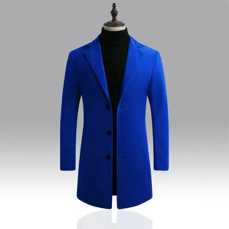 2024 Spring Autumn New Long Cotton Coat New Wool Blend Pure Color Casual Business Fashion Men's Clothing Slim Windbreaker Jacket - Lootquake