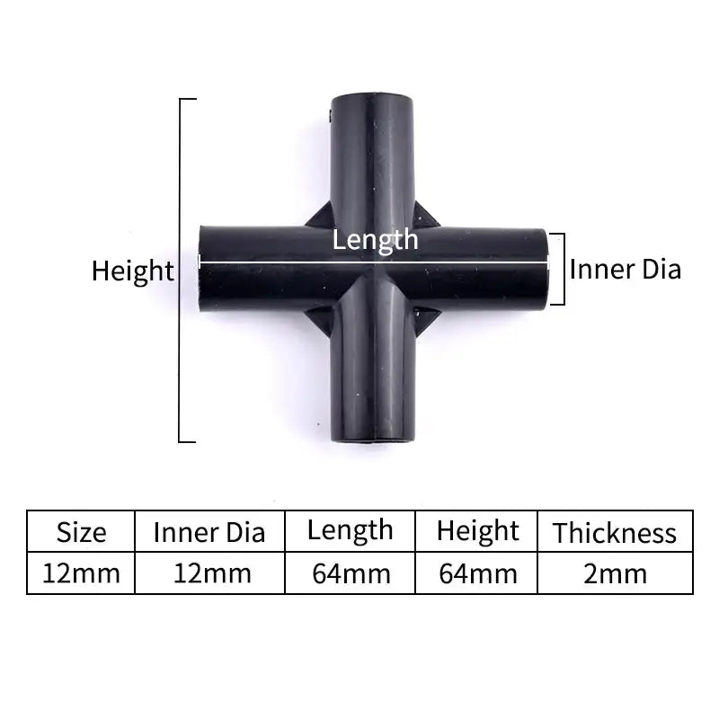 I.D 8/12/16/19mm Black Plastic Pipe Connector DIY Shelf Water Tube Joint Tent Fixed Connector Tee Four Way Elbow Straight Joint - Lootquake