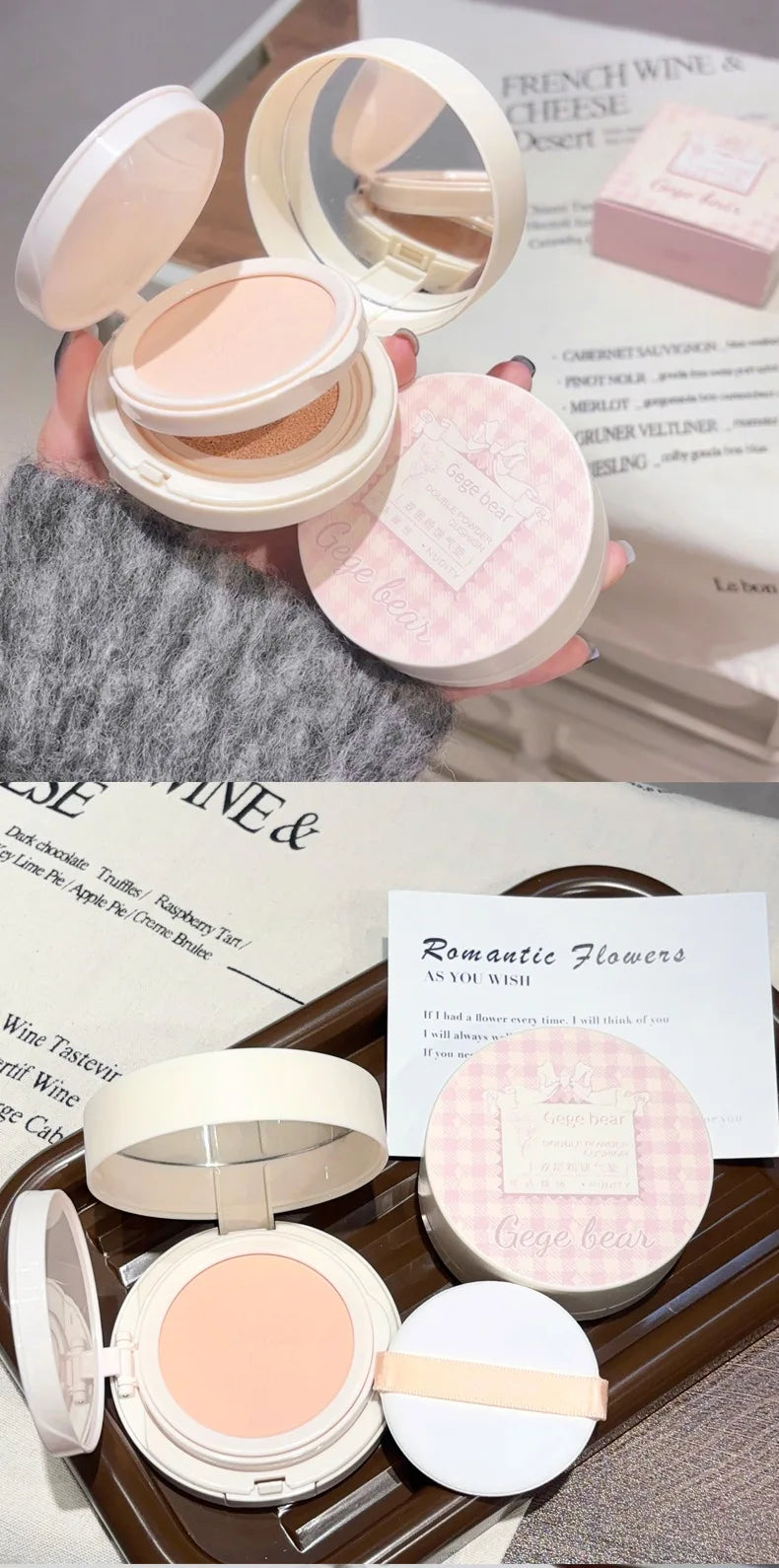 Polvos compactos mate para rostro, control de aceite, cobertura total natural, hidratante, blanqueador, base de maquillaje en crema, 2 en 1 cosmético