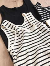 Top Women's loose-fitting striped, spicy Casual Sleeveless Top with round neckline and off-the-shoulder outdoor tank top, summer - Lootquake