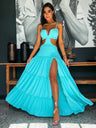 2024 Fashion New Women's Sexy Vacation Dress Solid Long Dress Cut Out Exposed Waist High Slit Suspender Long Skirt - Lootquake