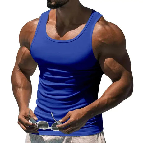 American Vest, Summer Europe And The United States Men Stretch Sports Gym Training, Tight Hurdle Sleeveless Top Solid Color Vest - Lootquake