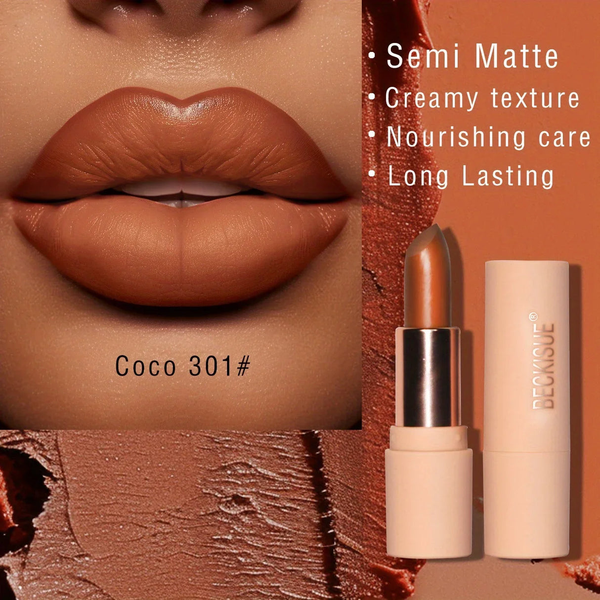 Rouge à lèvres mat soyeux Bare Matte Longue tenue Fini imperméable et brillant, Facile à colorer