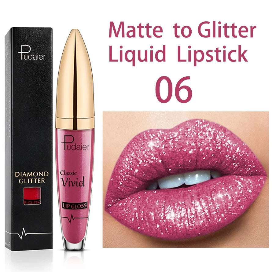Diamond Shimmer Pearlescent Lip Gloss Waterproof Long Lasting Non-stick Cup Matte Glitter Liquid Lipstick Lip Glaze Lips Make Up