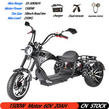Trottinette électrique 3 roues pour adulte, moteur 2000 W, vitesse maximale 35-45 km/h, charge maximale 250 kg, pneus larges tout-terrain de 18 pouces