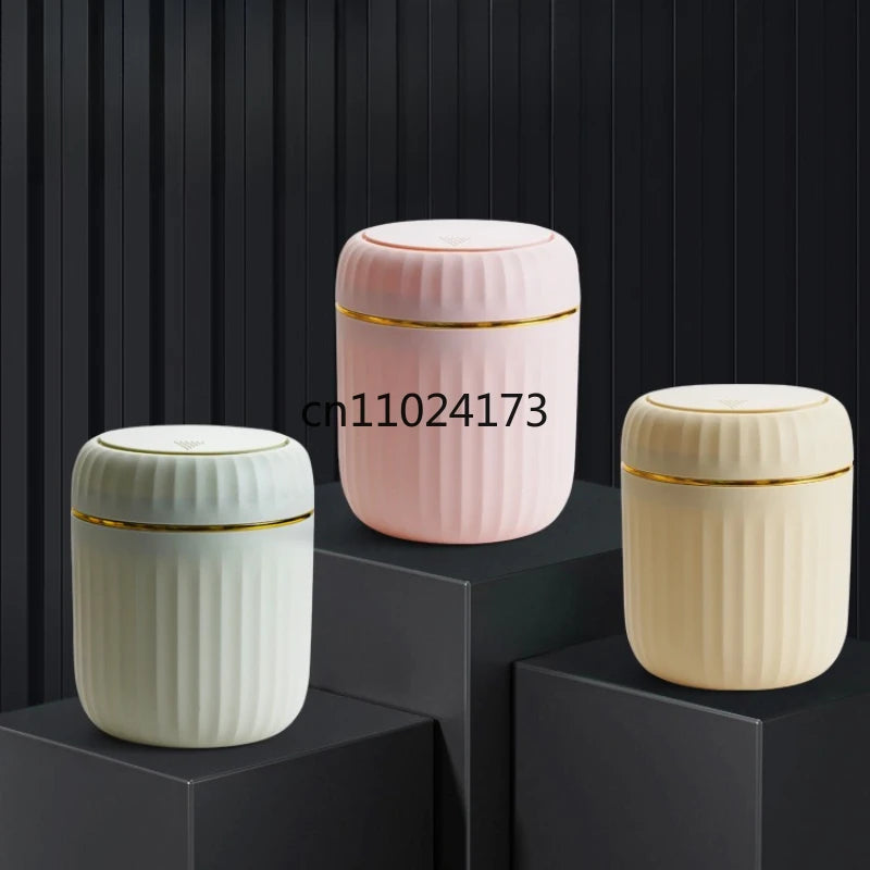 Elegant ultra large capacity mini trash bin with lid, stylish white and gold desktop trash bin suitable for home,office, bedroom