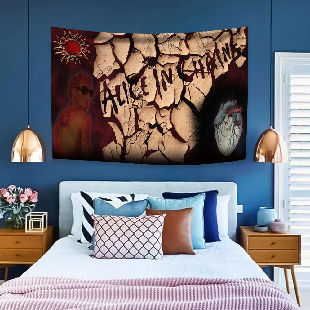 Tapiz de banda de rock A-Alice In Chains Música Decoración del hogar Estética Colcha Tapiz de pared Alfombras Cubierta de dormitorio Tela