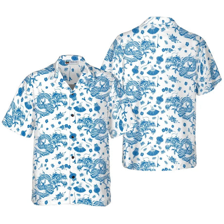 All Over Print Flame Dragon Pattern Hawaiian Shirts For Men Summer Short Sleeve Button Up Beach Shirts Blouse Mens Streetwear - Lootquake