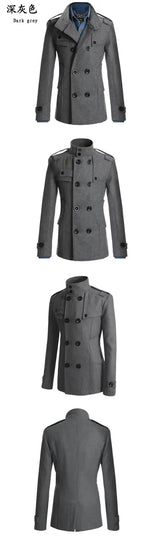 Men Slim Fit Woolen Coats Solid Color Male Casual Long Sleeve Outerwear Autumn Winter Double Breasted Mid Length Windbreaker - Lootquake
